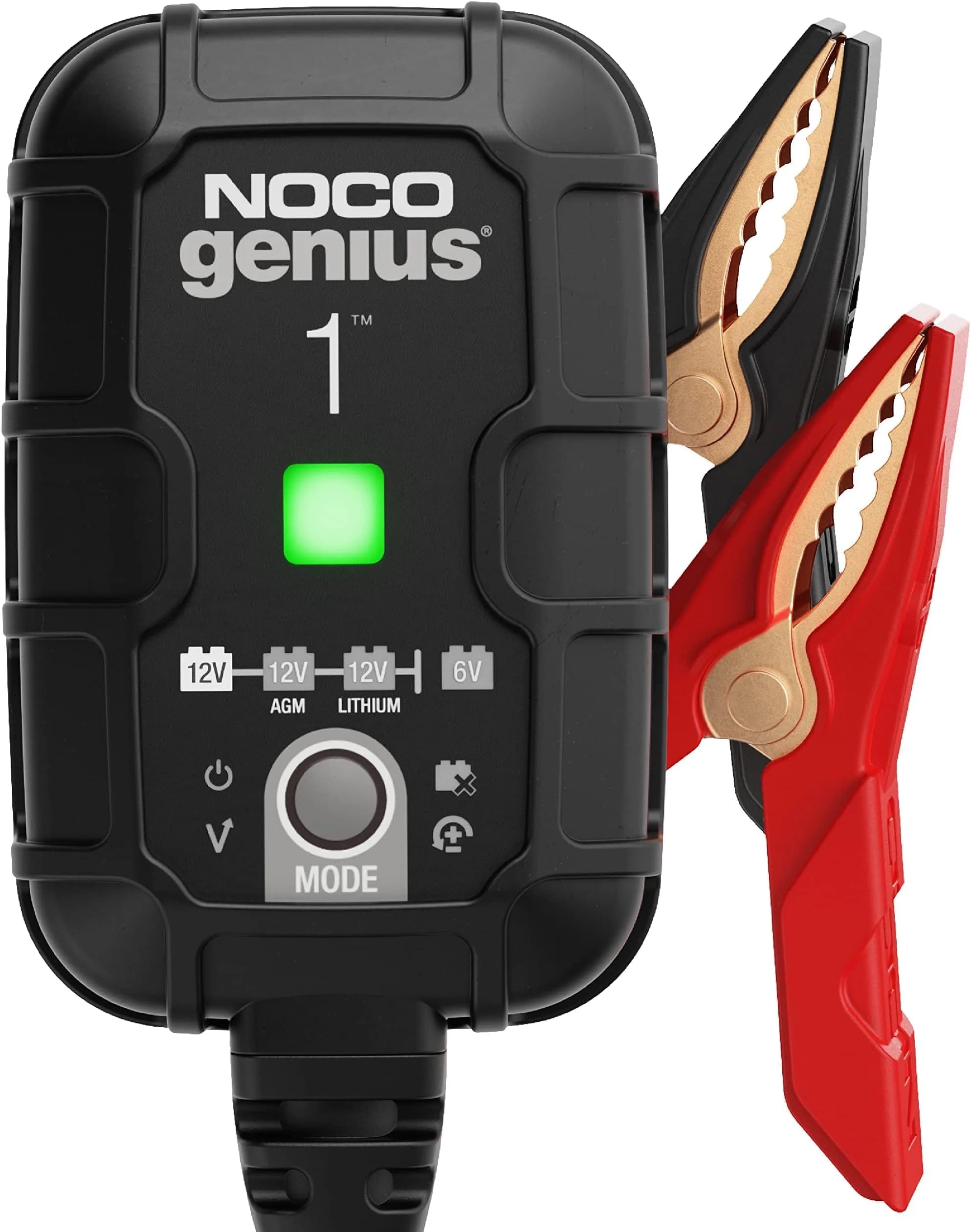 NOCO GENIUS1 1A 6/12V Smart Battery Charger & Maintainer | Charges Dead Batteries, Restores Health — Black