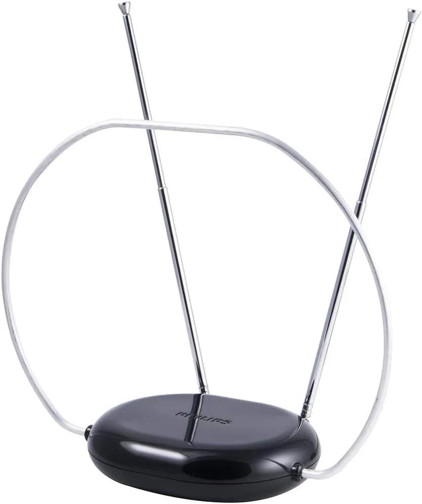 Philips Rabbit Ears Indoor TV Antenna, Dipole & Circular Loop | 1080p HD, 4K/8K Ready, ATSC 3.0, Black — Trditional Loop Antenna