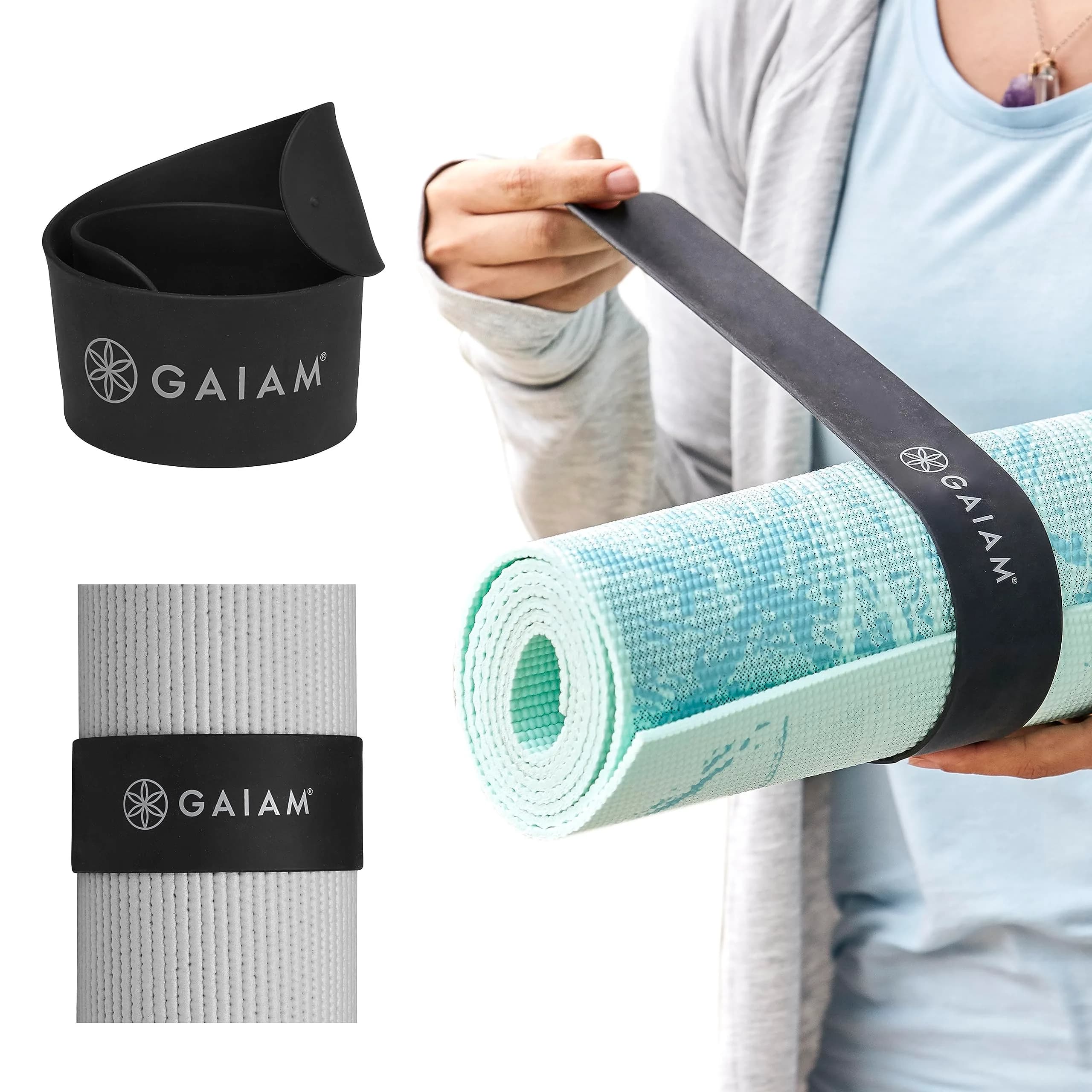 Gaiam Yoga Mat Strap Slap Band | Secure & Travel-Friendly (20"L x 1.5"W) Black - main product image