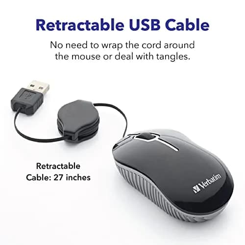 Verbatim Wired Optical Computer Mini USB-A Mouse - Pack of 10 | Plug & Play Retractable Cable thumbnail 4