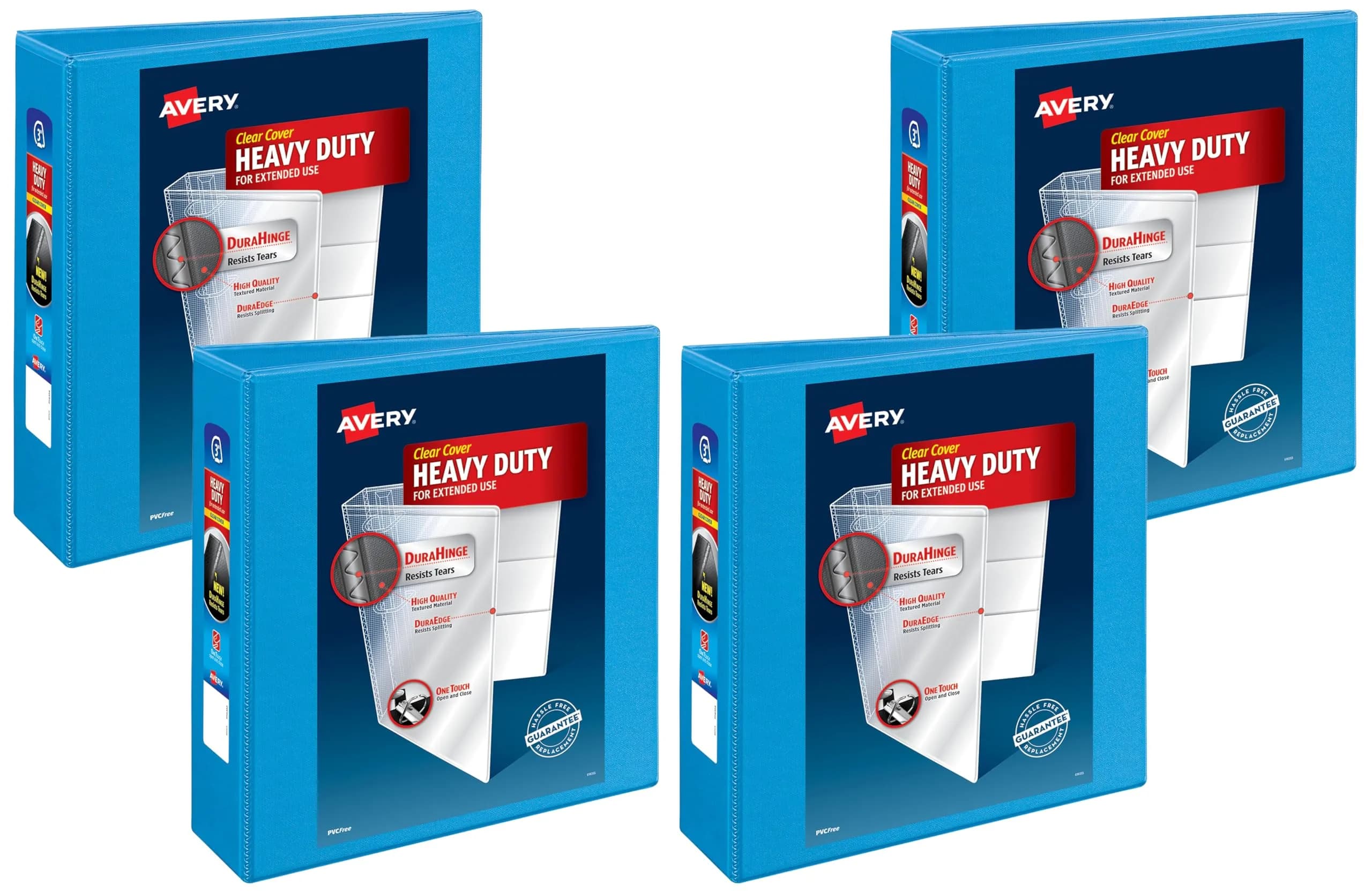 Avery Heavy-Duty View 3 Ring Binder, 3" One Touch Slant Rings, Holds 8.5" x 11" Paper, 1 Light Blue Binder (Pack of 4) | Durable Office & School Supply - main product image