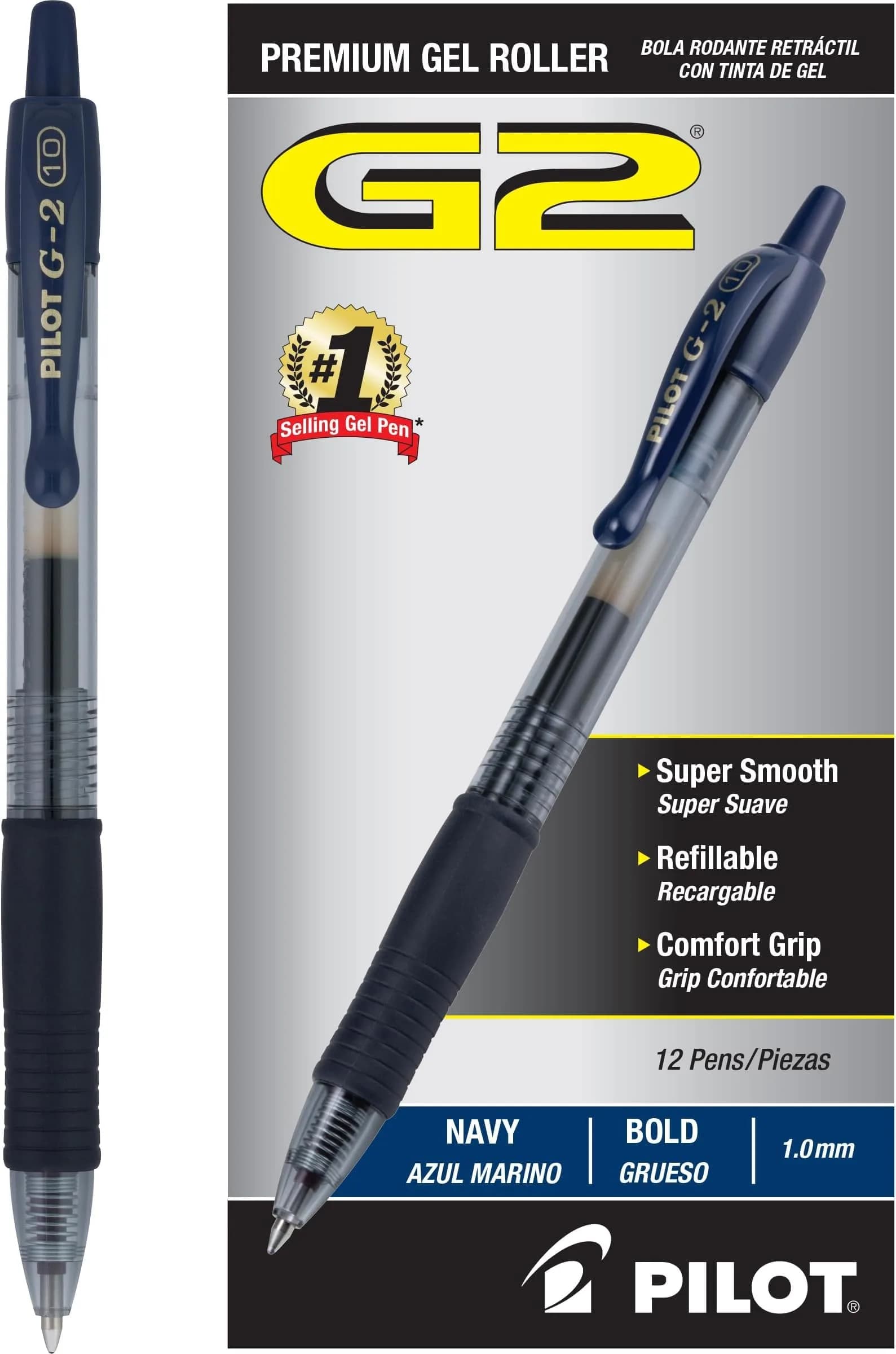PILOT G2 Premium Gel Roller Pens Blue Ink Bold Point 1.0mm (12 Count) — Navy Ink