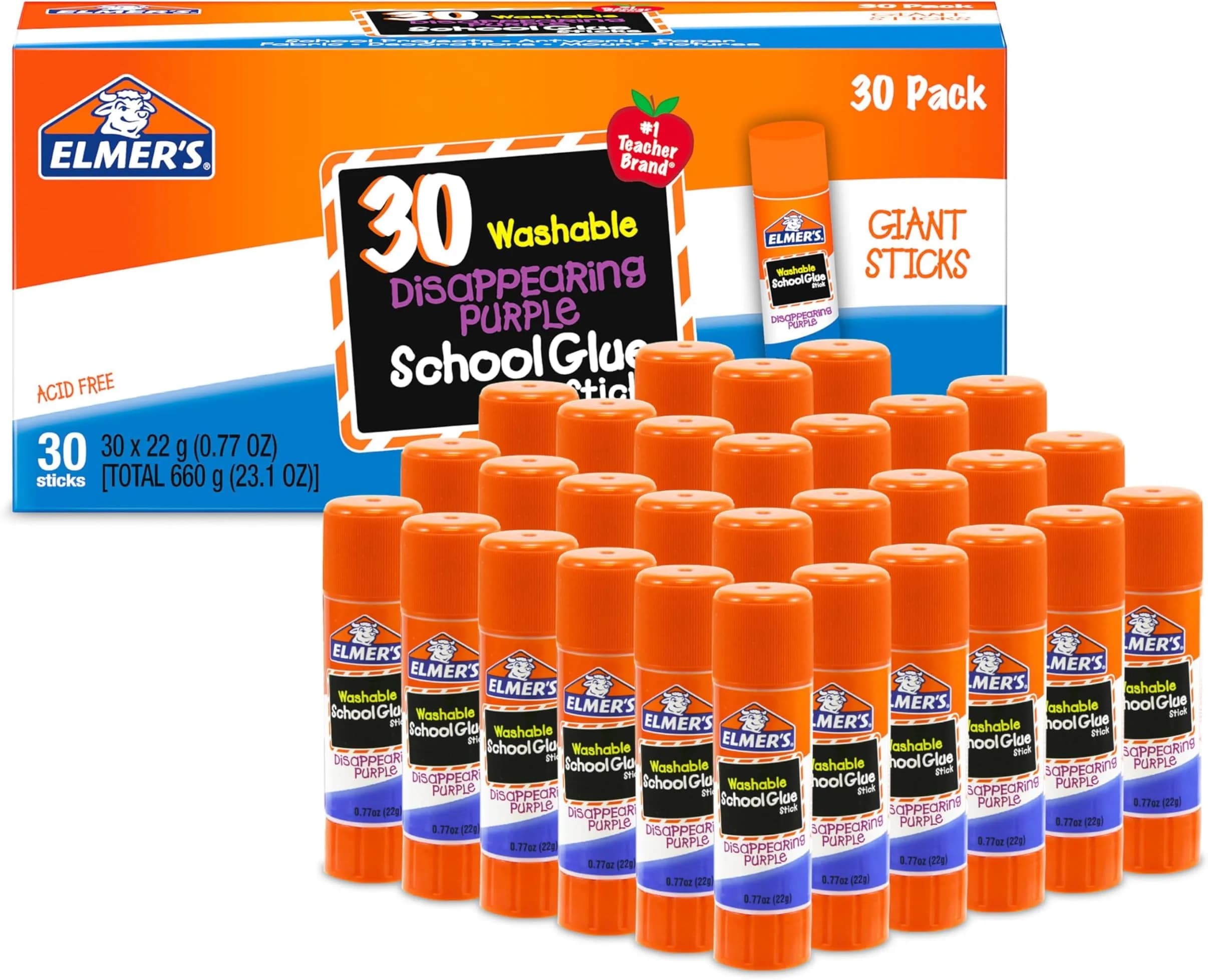 Elmer's Disappearing Purple School Glue Sticks, 180 Count (22g Each) | Washable, Non-Toxic, Acid-Free