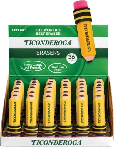 Ticonderoga Pencil Shaped Erasers, Yellow 432 Count (12 Packs) | Smudge-Free Corrections thumbnail 1