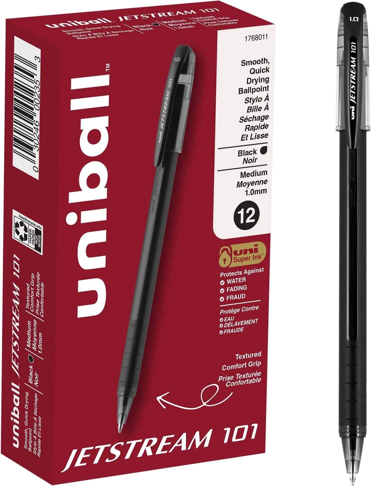 Uni-Ball Jetstream 101 Rollerball Pens, Stick, Bold 1mm, Black Ink, Black Barrel | Pack of 144 — Black