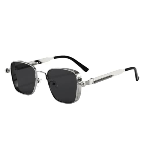 Shiratori Steampunk Vintage Square Sunglasses - Retro Metal Frame Unisex UV400 (50mm Lens, Silver) thumbnail 1