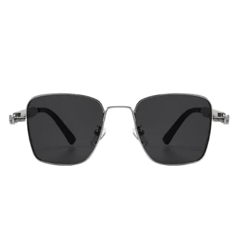 Shiratori Steampunk Vintage Square Sunglasses - Retro Metal Frame Unisex UV400 (50mm Lens, Silver) thumbnail 2