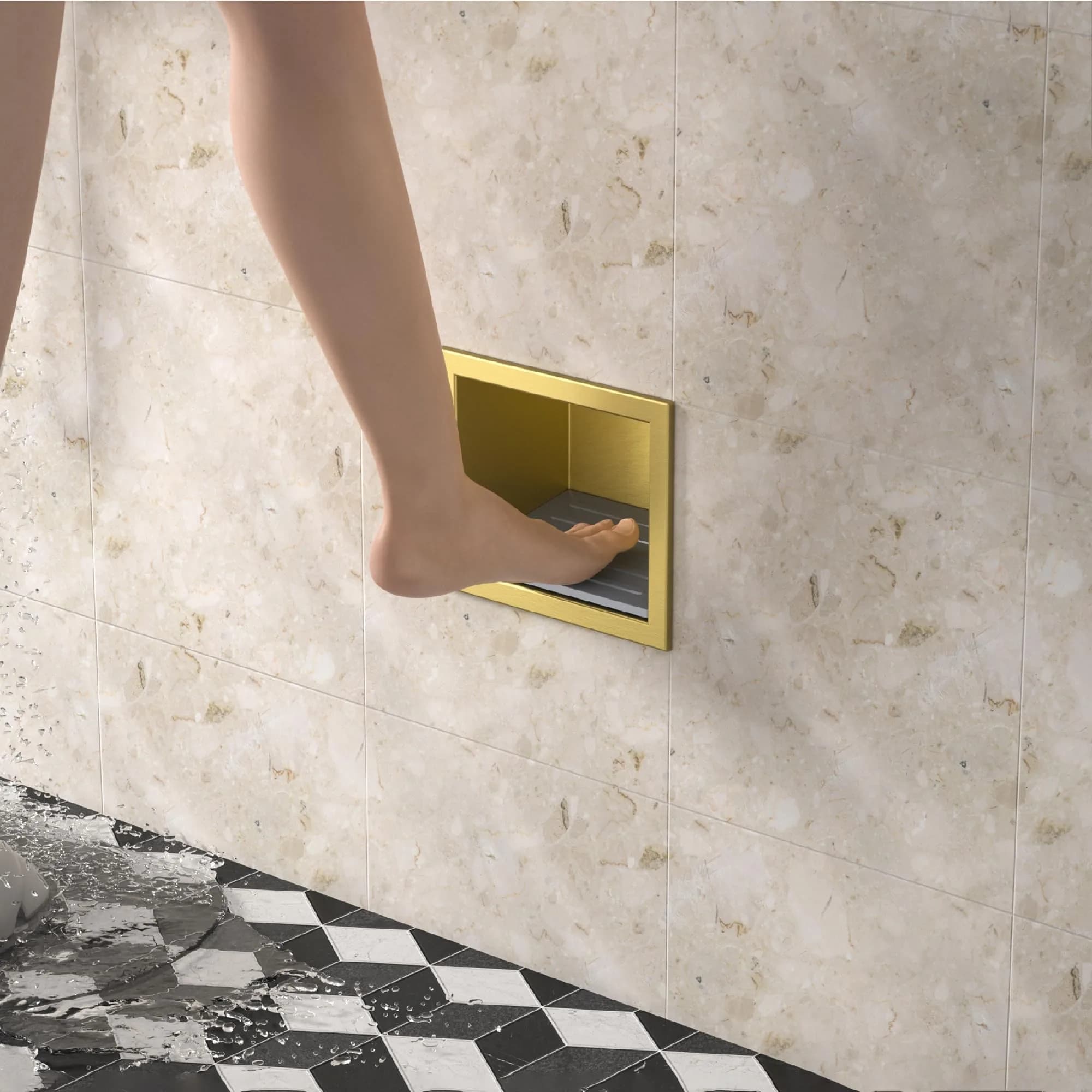Bernkot Shower Niche, Wall Shower Stool Niche for Bathroom | Rustproof AISI 304 Steel, No Tile Needed — Gold / 4.8'' x 6''
