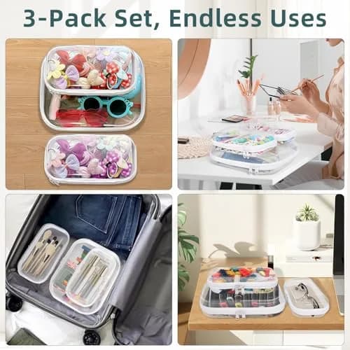 CarryEpic Clear Hard Shell Zipper Cases (3-Pack: 2 Small, 1 Medium) | TSA-Approved Travel Organizer thumbnail 2