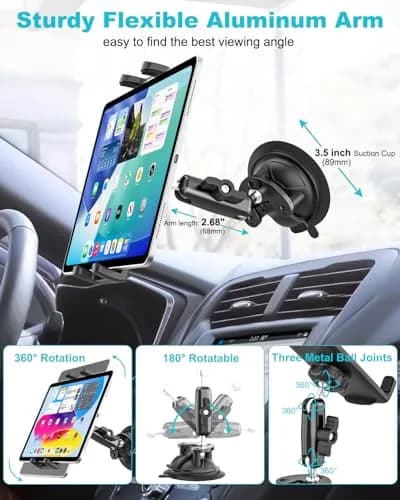 Dosvsi Pilots Tablet Holder with Strong Suction Cup | Aircraft Mount for 4-13" Devices thumbnail 5