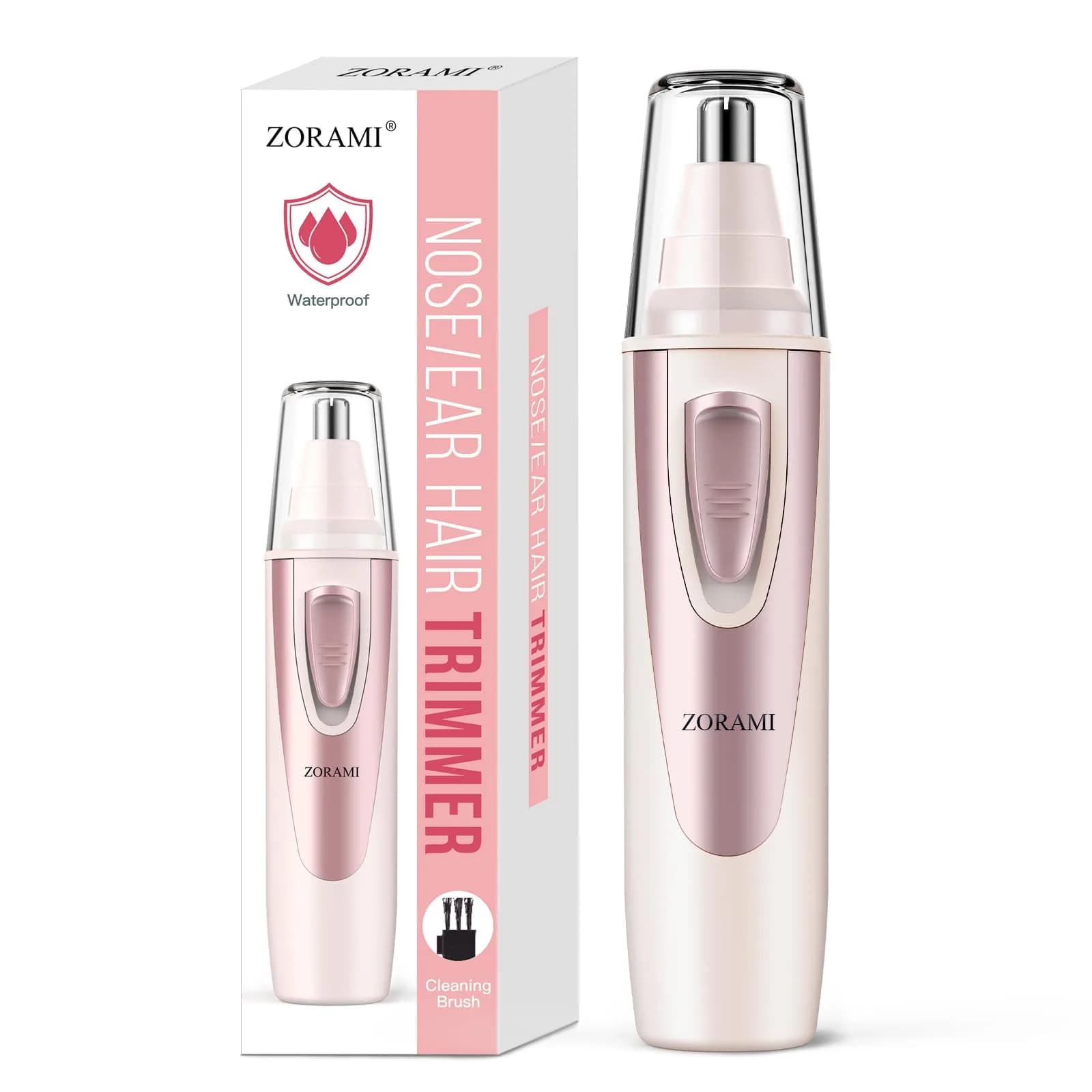 ZORAMI Rose Pink Ear and Nose Hair Trimmer Clipper | Painless Dual-Edge Blades