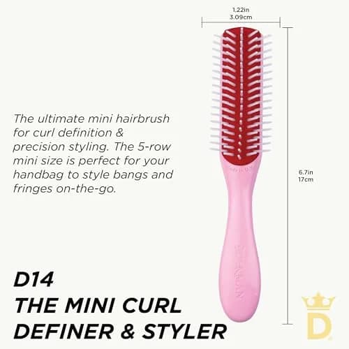 Denman Mini 5-Row Styling Brush D14 Pink Crush | Define Curls & Smooth Frizz thumbnail 2