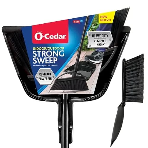 O-Cedar Strong Sweep Broom and Dustpan Set with Detail Brush | Heavy Duty Bristles for Indoor & Outdoor Cleaning thumbnail 1