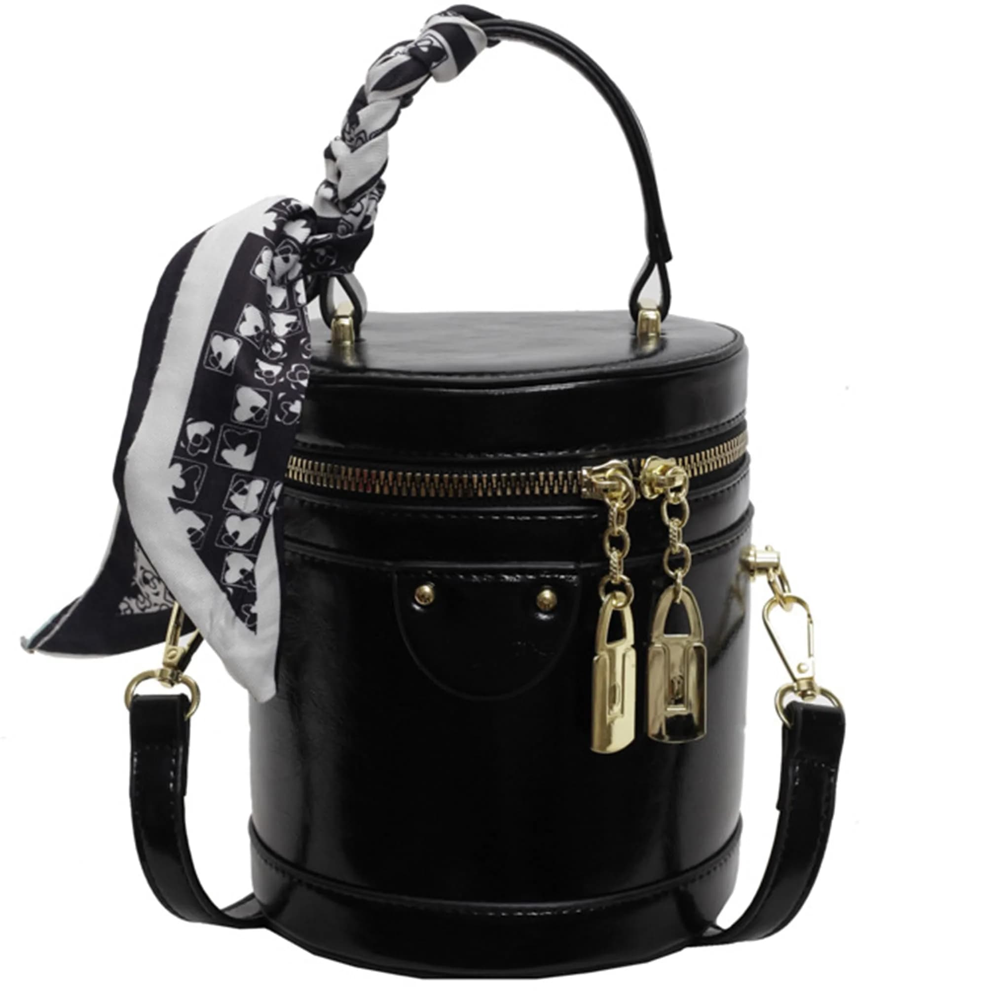 SYHTBYOH Mini Bucket Crossbody Bag 5.1"L x 4.3"W x 6.3"H | Faux Leather Small Retro Shoulder Handbag — C-black