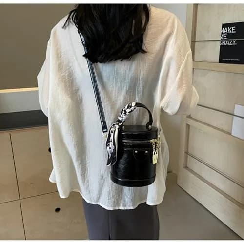 SYHTBYOH Cylinder Bucket Crossbody Bag for Women Vegan Leather Small 5.5"L x 4.7"W x 6.3"H | Casual & Elegant thumbnail 5