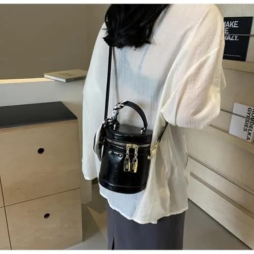 SYHTBYOH Cylinder Bucket Crossbody Bag for Women Vegan Leather Small 5.5"L x 4.7"W x 6.3"H | Casual & Elegant thumbnail 7