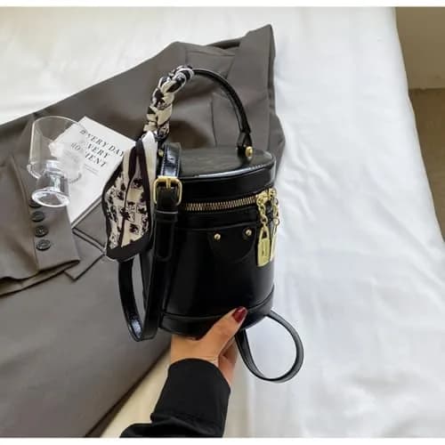 SYHTBYOH Cylinder Bucket Crossbody Bag for Women Vegan Leather Small 5.5"L x 4.7"W x 6.3"H | Casual & Elegant thumbnail 2