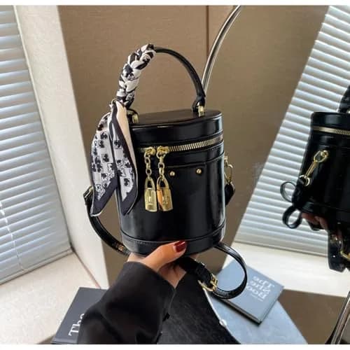 SYHTBYOH Cylinder Bucket Crossbody Bag for Women Vegan Leather Small 5.5"L x 4.7"W x 6.3"H | Casual & Elegant thumbnail 3