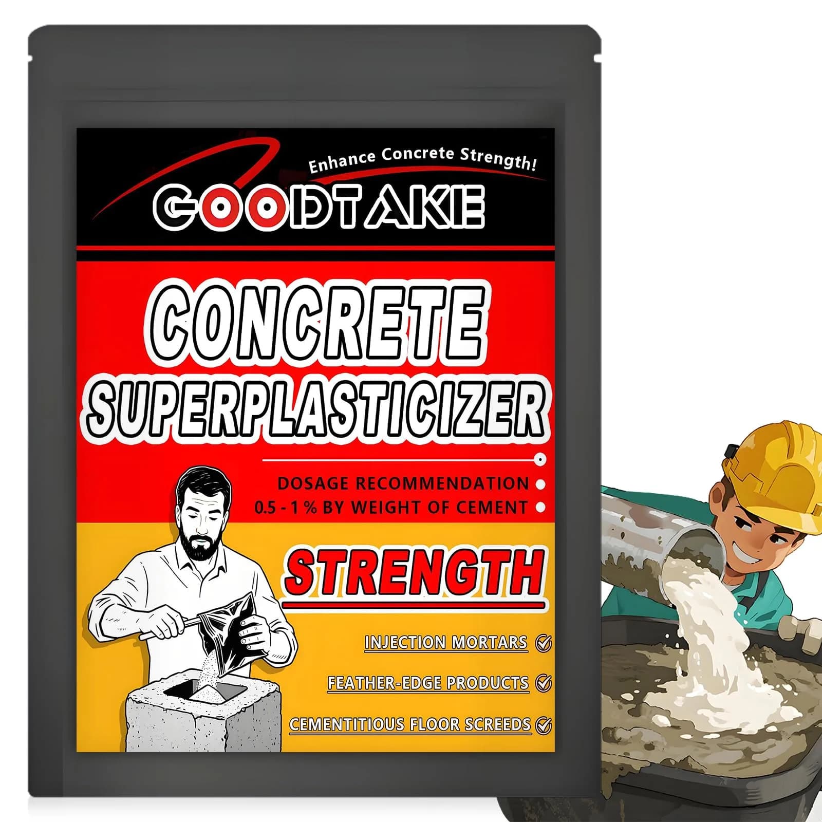 GOODTAKE Concrete Super Plasticizer 2 lb | High-Range Water Reducer for Strength & Workability — White / 8 oz