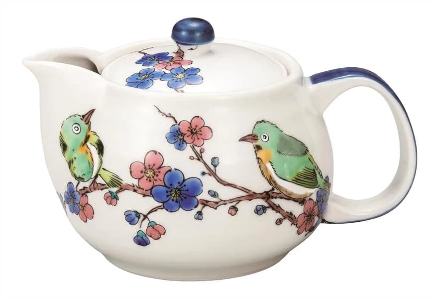 九谷焼いわたや Kutani Yakiya Pot Teapot Mejoroni Plum 12.2 fl oz | Traditional Kutani Ware Teapot with Net - main product image