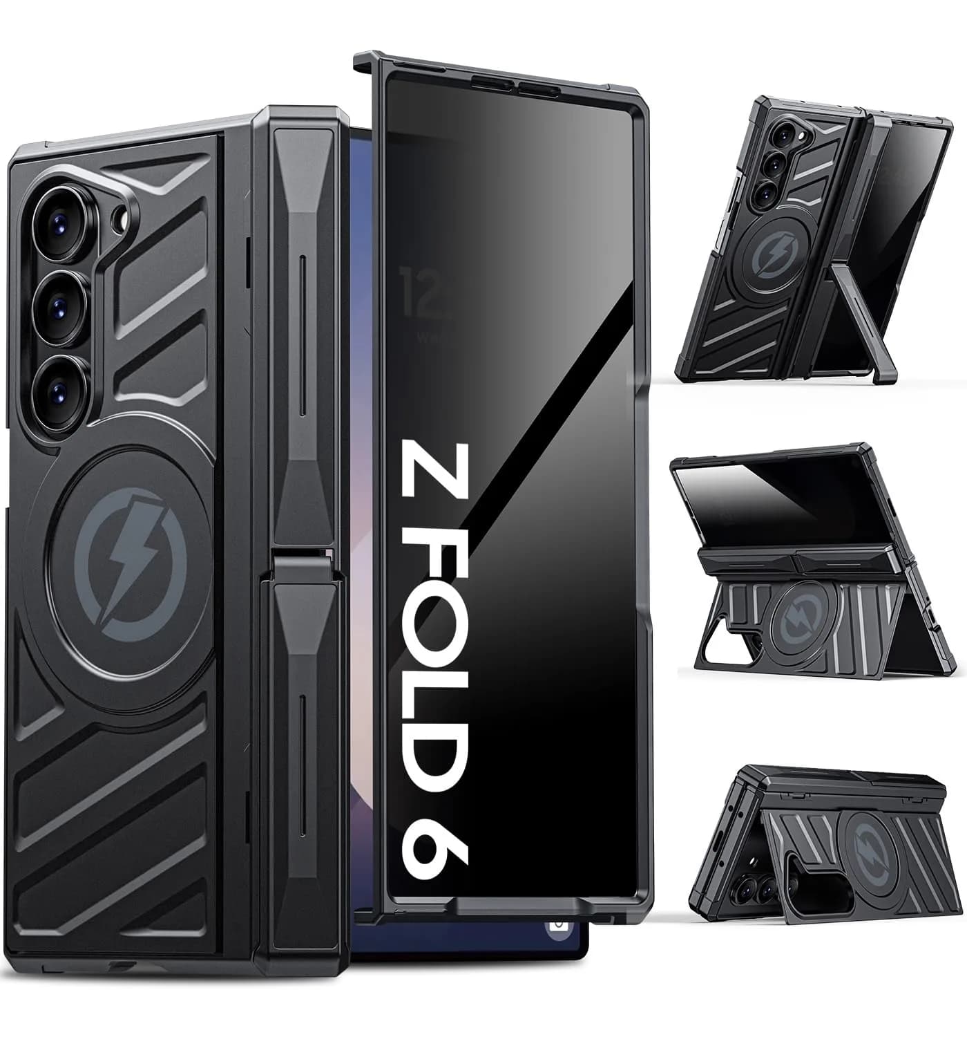 LEIAU Magnetic Armor Phone Case for Samsung Z-Fold-6 2024 | Shockproof TPU+PC, Dual Kickstand, MagSafe Compatible