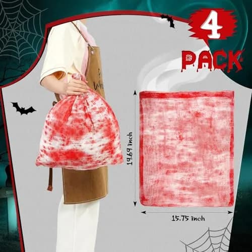 Arrowbash Halloween Bloody Drawstring Treat Bags 50cm (20in) | Horror Bloody Style with Realistic Splatter thumbnail 2