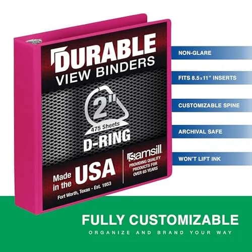 Samsill Durable 2 Inch D-Ring Binder, Customizable Clear View Cover, Dragonfruit, Holds 475 Pages | Heavy-Duty Office & School Organizer thumbnail 2