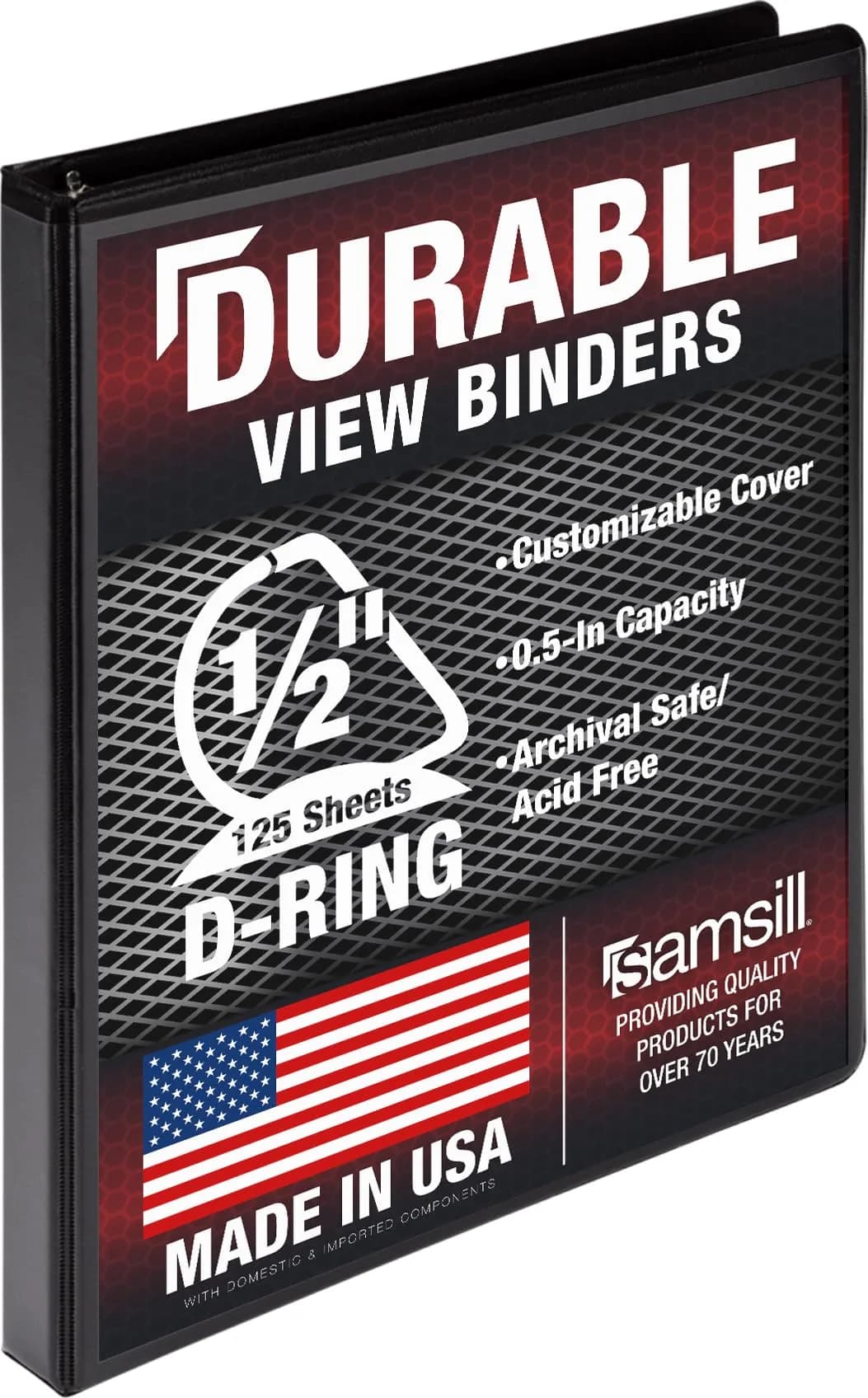 Samsill Durable 1 Inch D-Ring Binder, Customizable Clear View Cover, Plum Purple | Holds 225 Pages — Charcoal Black / 0.5 Inch