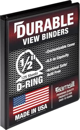 Samsill Durable 0.5 Inch D-Ring Binder | Customizable Clear View Cover, Charcoal Black, Holds 125 Pages thumbnail 1