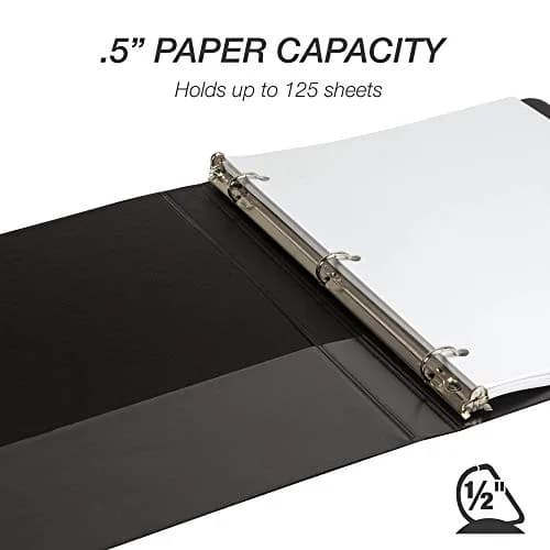 Samsill Durable 0.5 Inch D-Ring Binder | Customizable Clear View Cover, Charcoal Black, Holds 125 Pages thumbnail 5