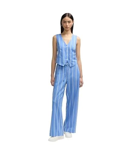 NVLT Women's Linen Tailored Vest X-Small | Blue/White Stripe, Button Front thumbnail 5