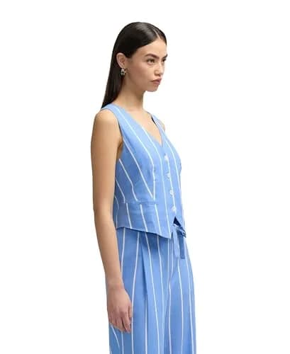 NVLT Women's Linen Tailored Vest X-Small | Blue/White Stripe, Button Front thumbnail 2