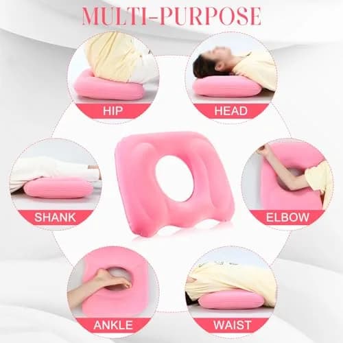 Leinuosen Pink Inflatable Seat Cushion 46cm x 40cm x 12cm (18.1" x 15.7" x 4.7") | Comfortable & Portable for All-Day Sitting thumbnail 7