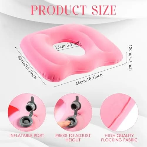 Leinuosen Pink Inflatable Seat Cushion 46cm x 40cm x 12cm (18.1" x 15.7" x 4.7") | Comfortable & Portable for All-Day Sitting thumbnail 3