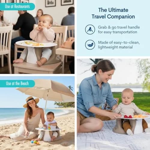 Upseat Baby Floor & Booster Seat with Tray | Ergonomic Design for Healthy Hip Development (4-24 Months, Taupe) thumbnail 5