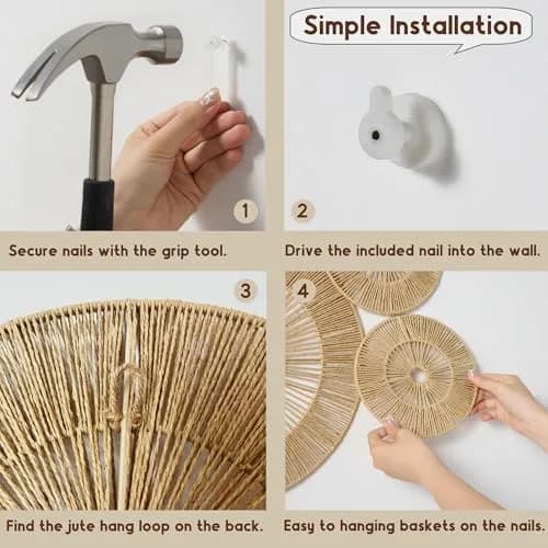 Mokof 7 Pack Handwoven Boho Baskets Wall Decor Set | 17.8 cm - 43.2 cm (7"-17") Diameter thumbnail 7