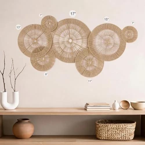 Mokof 7 Pack Handwoven Boho Baskets Wall Decor Set | 17.8 cm - 43.2 cm (7"-17") Diameter thumbnail 3