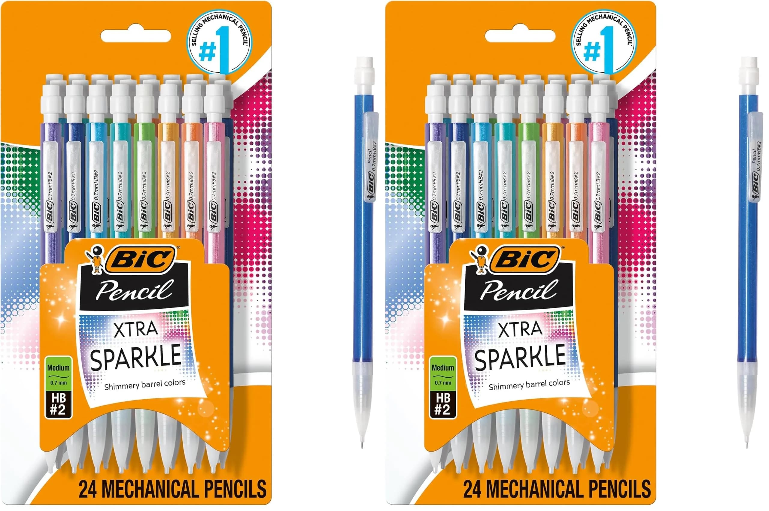 BIC Xtra-Sparkle No. 2 Mechanical Pencils With Erasers, Medium Point (0.7mm), 48 Count (2 x 24-Count Packs) | Smooth Writing, Erasable, Ideal for School & Office