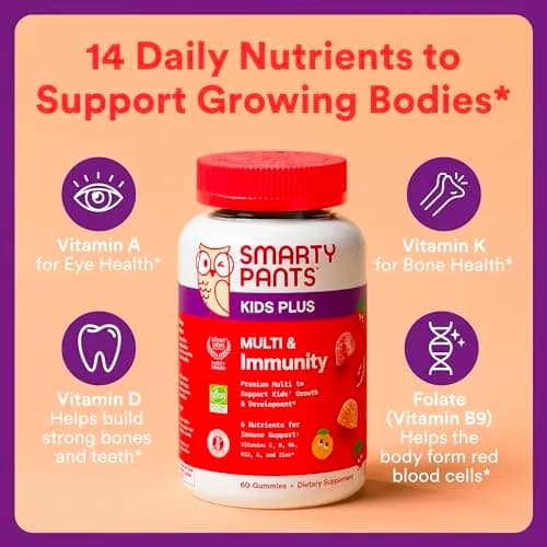 SmartyPants Kids Plus Multi & Immunity Multivitamin Gummies 60 Gummies | Supports Growth & Immunity in Delicious Flavors thumbnail 2