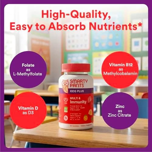 SmartyPants Kids Plus Multi & Immunity Multivitamin Gummies 60 Gummies | Supports Growth & Immunity in Delicious Flavors thumbnail 4