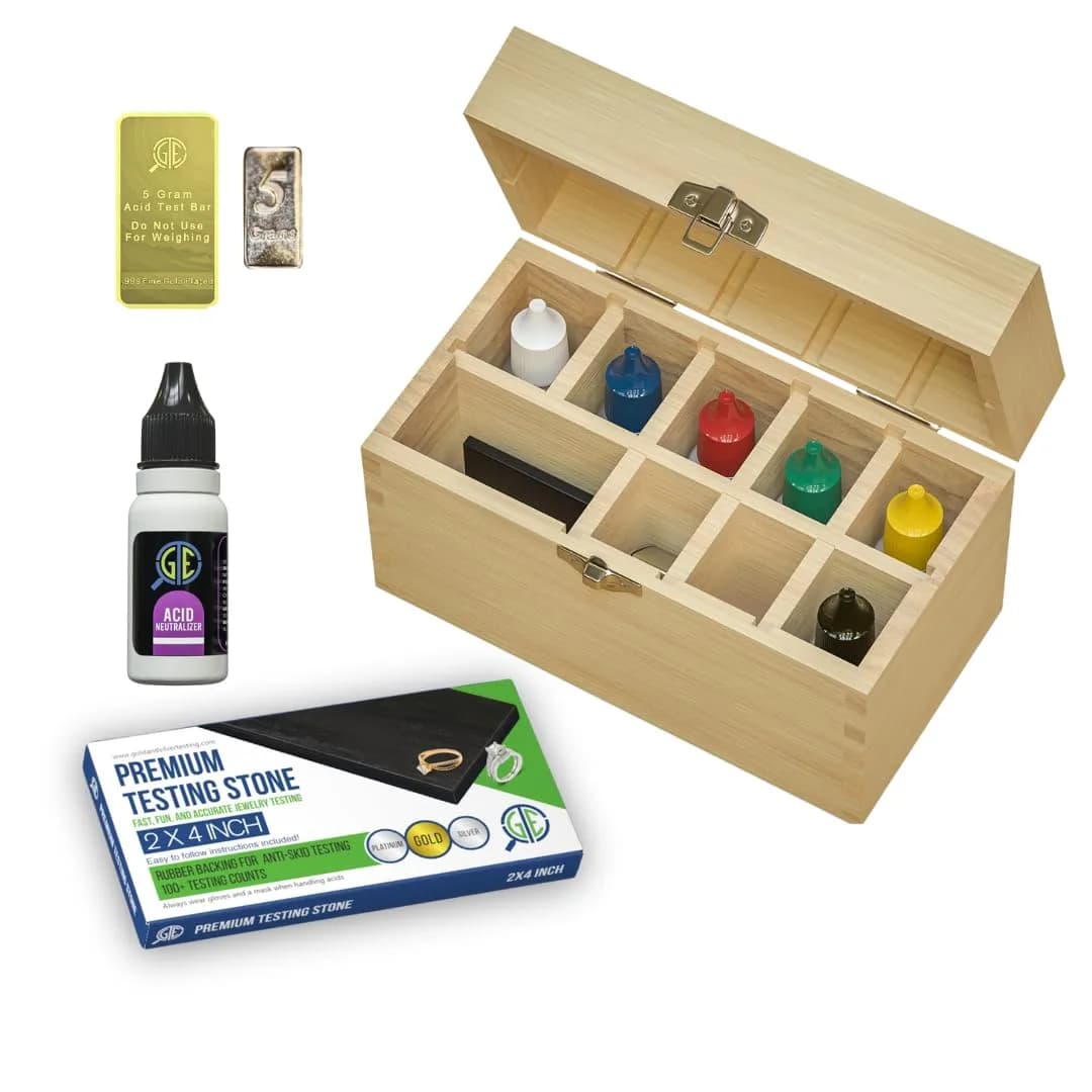 Gemtone Gold Silver Platinum Jewelry Testing Kit with 6 JSP Solutions & Test Bars | 10K-24K Purity Testing