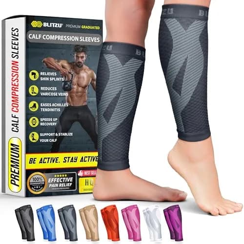 BLITZU Calf Compression Sleeves 3XL Gray | Medical Grade Support for Shin Splints & Varicose Veins thumbnail 1