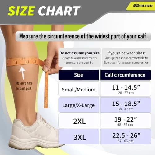 BLITZU Calf Compression Sleeves 3XL Gray | Medical Grade Support for Shin Splints & Varicose Veins thumbnail 6