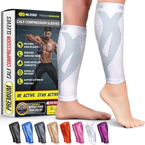 BLITZU Calf Compression Sleeves White 3XL | Orthopedic Brace for Shin Splints & Varicose Veins thumbnail 1