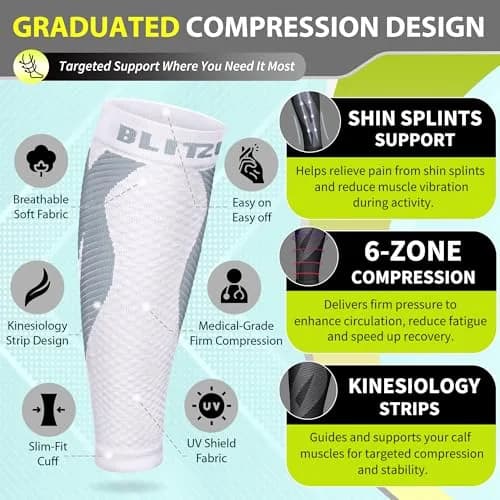 BLITZU Calf Compression Sleeves White 3XL | Orthopedic Brace for Shin Splints & Varicose Veins thumbnail 3