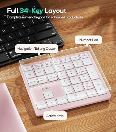 Nulea Wireless Number Pad Bluetooth 5.0 & 2.4G Numeric Keyboard Pink | 34-Key Portable Data Entry Keyboard thumbnail 5