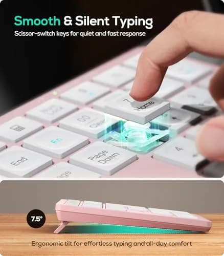 Nulea Wireless Number Pad Bluetooth 5.0 & 2.4G Numeric Keyboard Pink | 34-Key Portable Data Entry Keyboard thumbnail 7