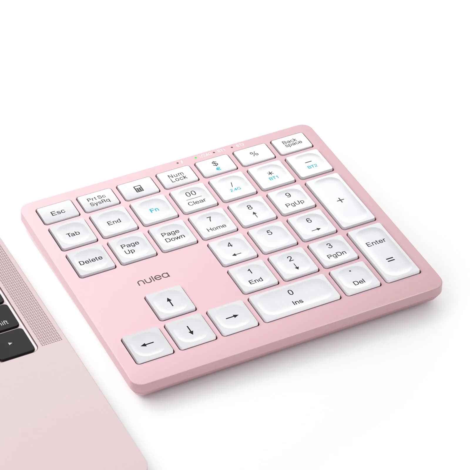 Nulea Wireless Number Pad Bluetooth 5.0 & 2.4G Numeric Keyboard Pink | 34-Key Portable Data Entry Keyboard - main product image