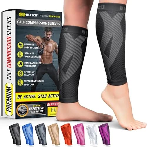 BLITZU Black 3XL Calf Compression Sleeves - Orthopedic Brace for Shin Splints & Varicose Veins thumbnail 1