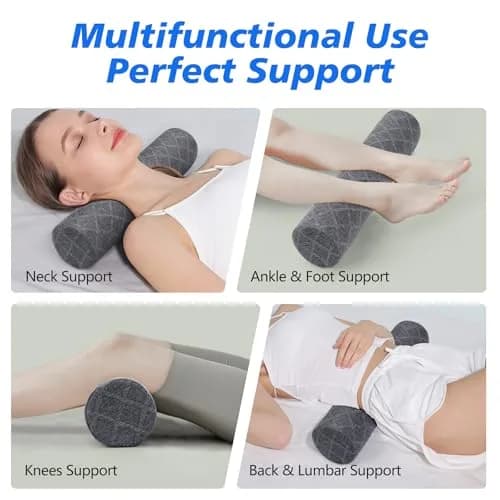 Cozyhealth Cervical Roll Pillow Medium Soft Memory Foam Neck Support for Sleeping, Bed, Yoga (Grey, 3.9"H) thumbnail 7